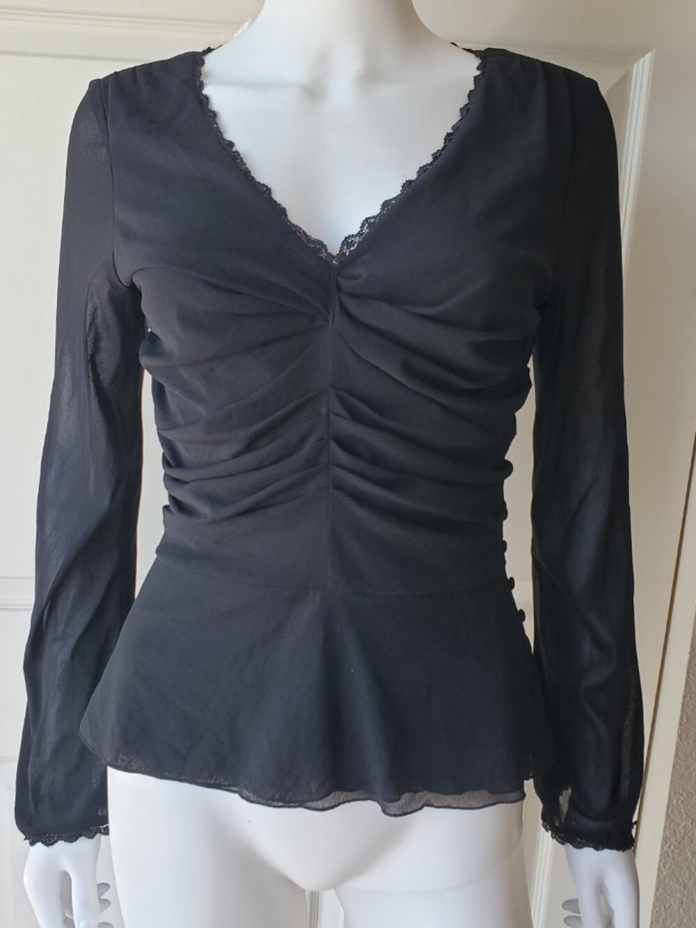 Ice Sz Small Black 100% Nylon Gothic V Neck Top
